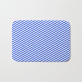 [ Thumbnail: Medium Slate Blue & Turquoise Colored Lined Pattern Bath Mat ]