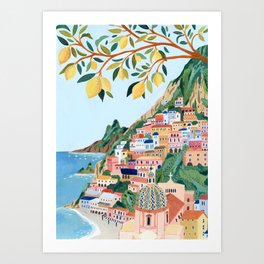 Positano, Italy Art Print | Europe, Travel, Travelposter, Summer, Holiday, Painting, Positano, Italy, Acrylic, Curated 