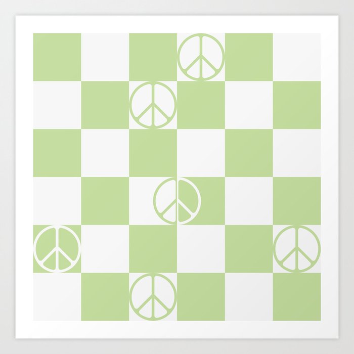 Pastel Green Checkered Peace Sign Art Print