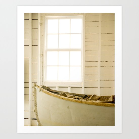 Boathouse Nautical Vintage Boat Yellow Gold White Art Print