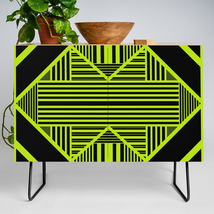Triangle stripes 2 in Lime Green and Black Credenza