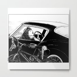 asc 432 - Le bolide noir (Never go into a black car) Metal Print | Scary, Love, Black and White, Drawing, Ink Pen, Digital, Illustration 