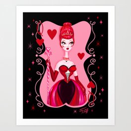 Queen of Hearts on Black Art Print