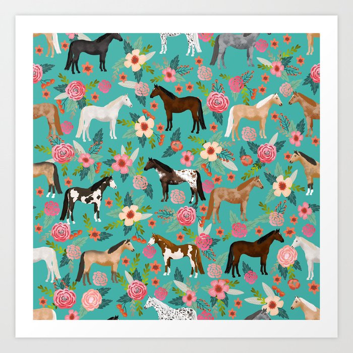 Horses floral horse breeds farm animal pets Kunstdrucke Horses floral horse breeds farm animal pets Kunstdrucke