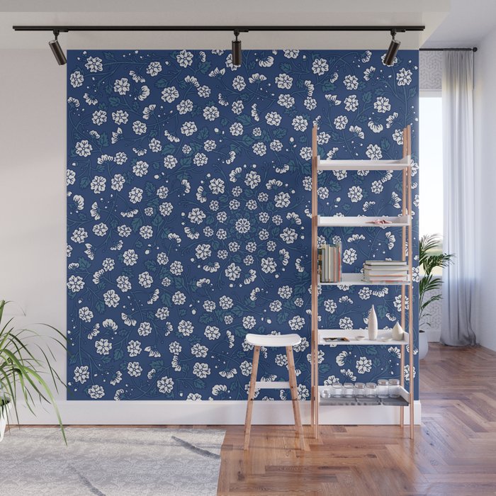 Blue Floral Expression Wall Mural