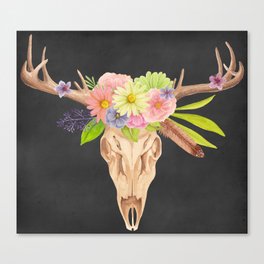 Deer Skull and Flowers Canvas Print