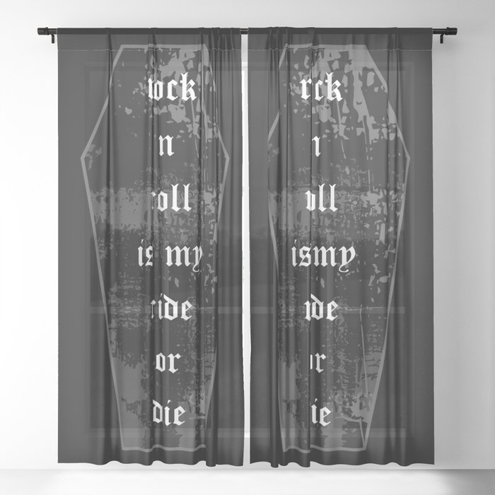 Rock and Roll is My Ride or Die Coffin Typography Sheer Curtain