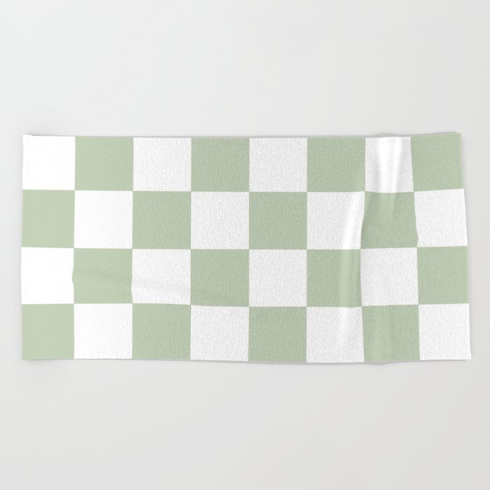 Green & White Checkered Pattern Beach Towel