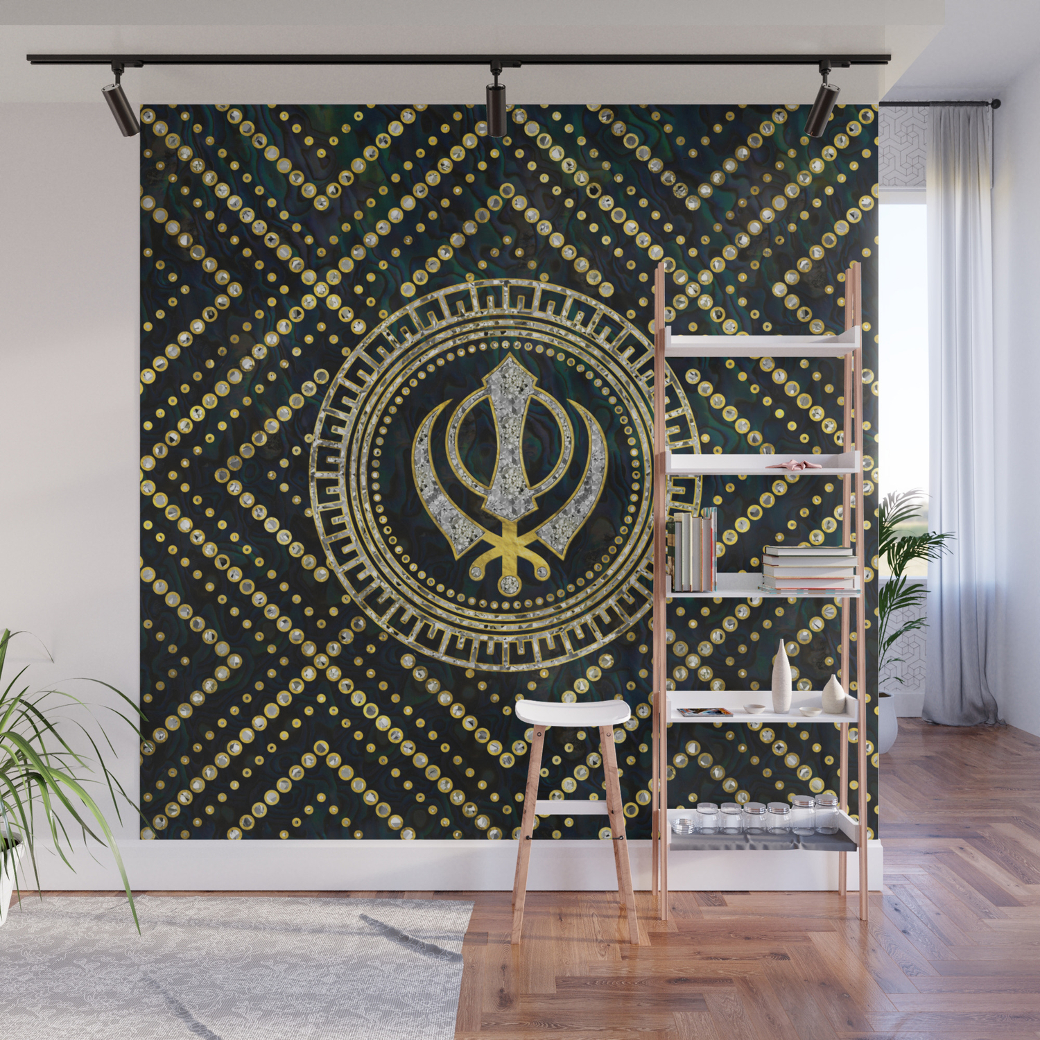 Decorative Khanda Symbol With Gemstones Gold Frame Wall Mural By K9printart Society6