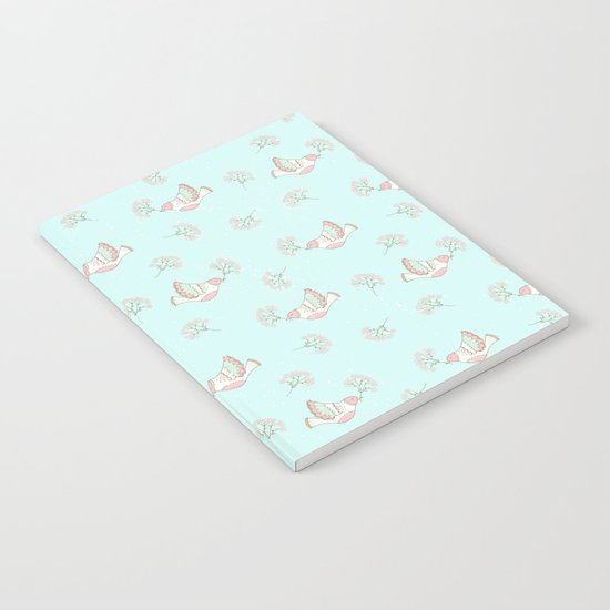 Christmas birds - Bird pattern on turquoise backround Notebook