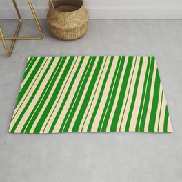 [ Thumbnail: Green & Bisque Colored Striped Pattern Rug ]