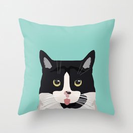 Black and White Cat - cat lady art, cat art, cats, black and white cat Throw Pillow