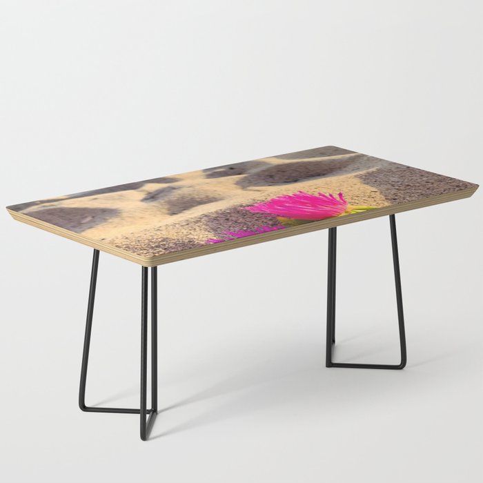 Bright Sandy Beach With Tropical Pink Flowers  Coffee Table