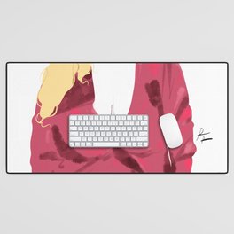 Blonde thick girl in red robe Desk Mat