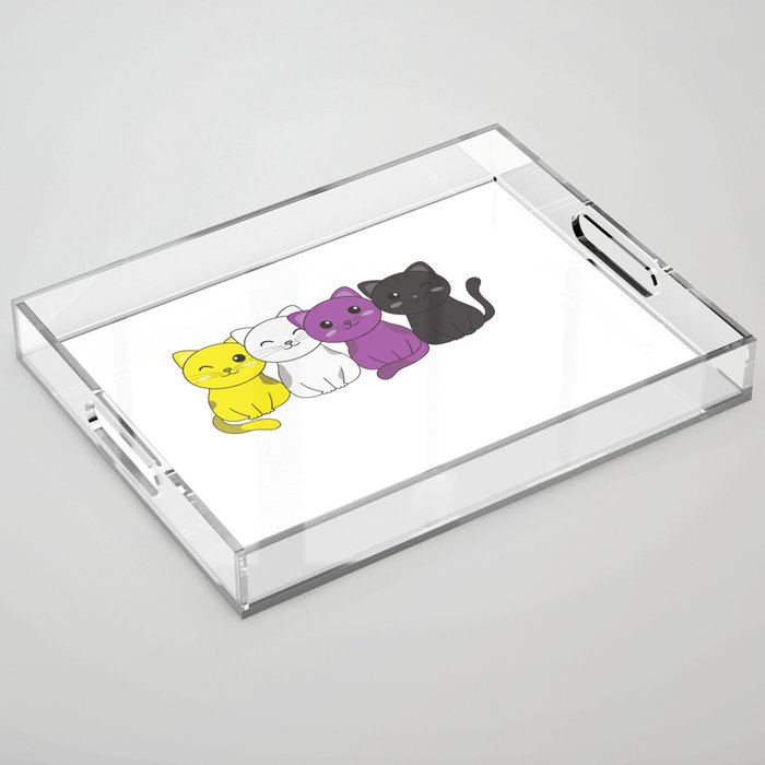 Nonbinary Flag Non Binary Pride Lgbtq Cute Cat Acrylic Tray