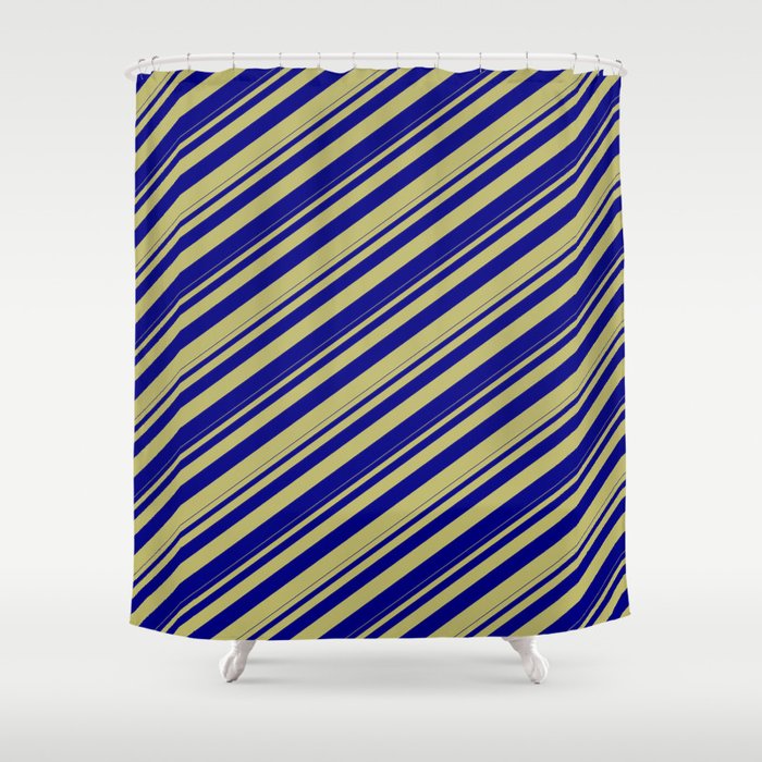 Dark Khaki and Blue Colored Lines Pattern Shower Curtain