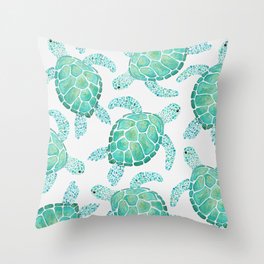 Sea Turtle Pattern - Blue Throw Pillow