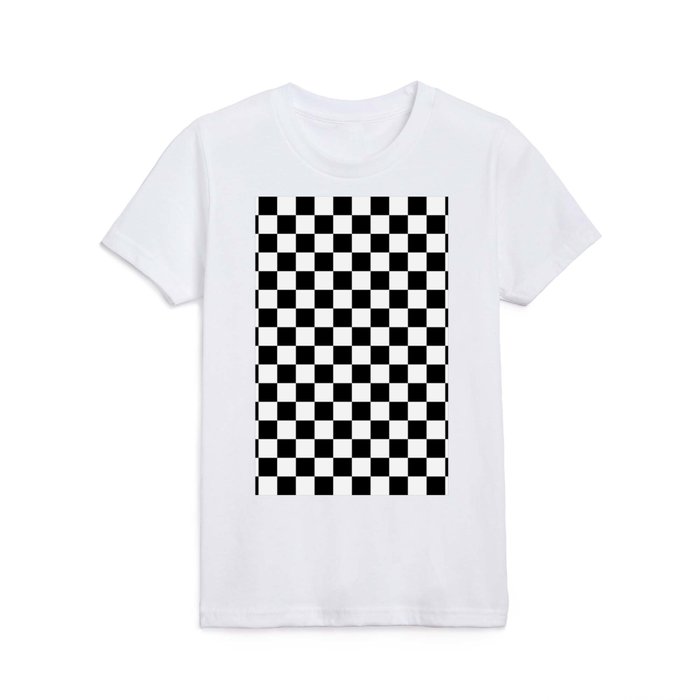 Checkerboard Mini Check Pattern in Black and White Kids T Shirt