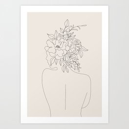Woman with Flowers Minimal Line I Art Print