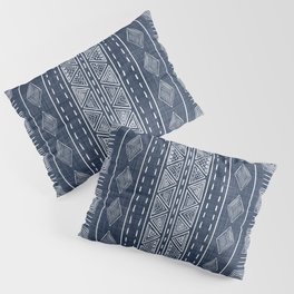 Mudcloth Navy Blue and White Vertical Tribal Pattern Pillow Sham
