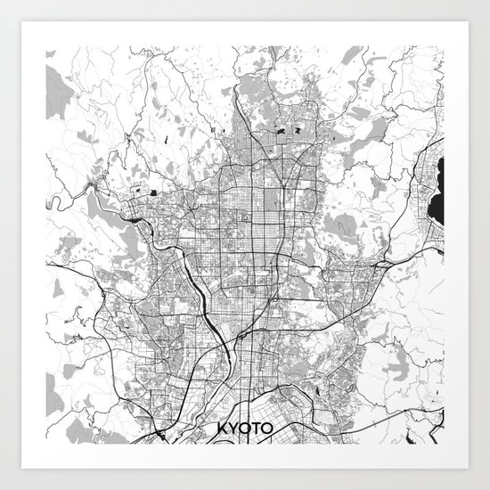 Kyoto Map Gray Art Print