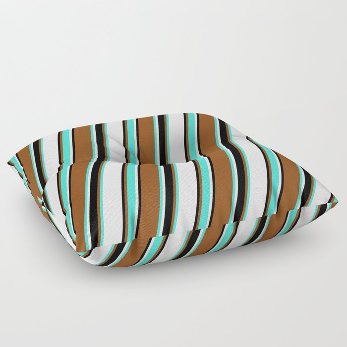 Brown, Turquoise, White, and Black Colored Lines/Stripes Pattern Floor Pillow