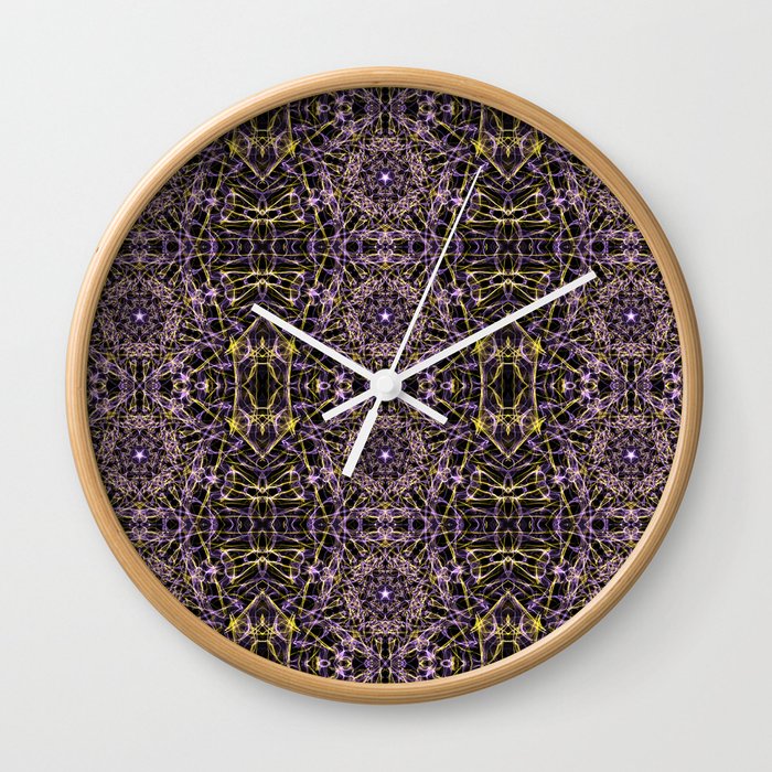 Liquid Light Series 57 ~ Purple & Yellow Abstract Fractal Pattern Wall Clock