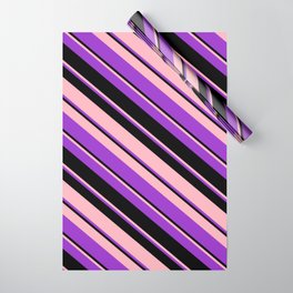 [ Thumbnail: Light Pink, Dark Orchid, and Black Colored Lines/Stripes Pattern Wrapping Paper ]