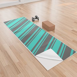 [ Thumbnail: Dim Gray and Turquoise Colored Stripes Pattern Yoga Towel ]