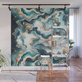Teal, Blue & Gold Marble Agate  Wall Mural