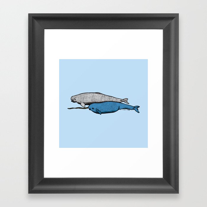 Narwhal And Beluga Whales Framed Art Print