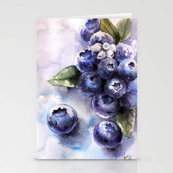 Watercolor Blueberries - Food Art Stationery Cards