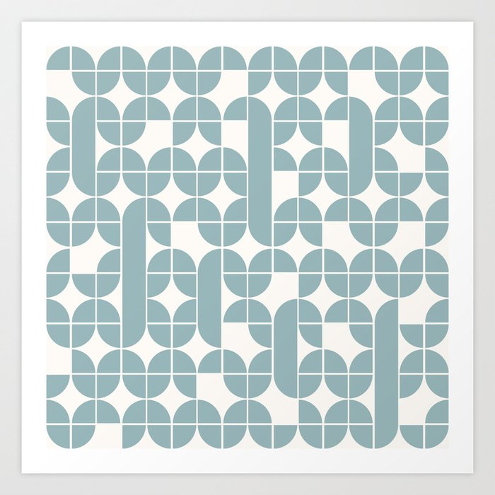 Mid Century Modern Geometric Pattern 1950s Blue Art Print