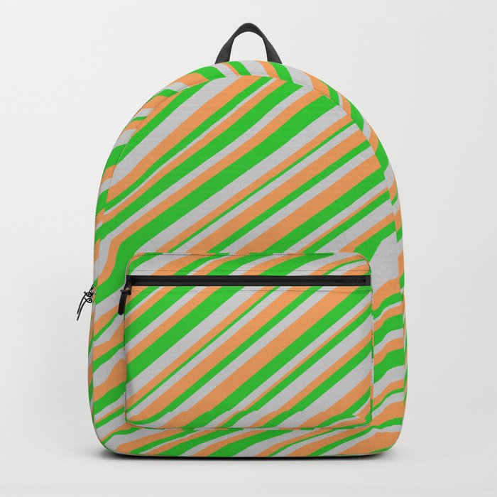 Light Grey, Brown, and Lime Green Colored Stripes Pattern Backpack