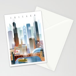 Chicago city skyline painting Stationery Card