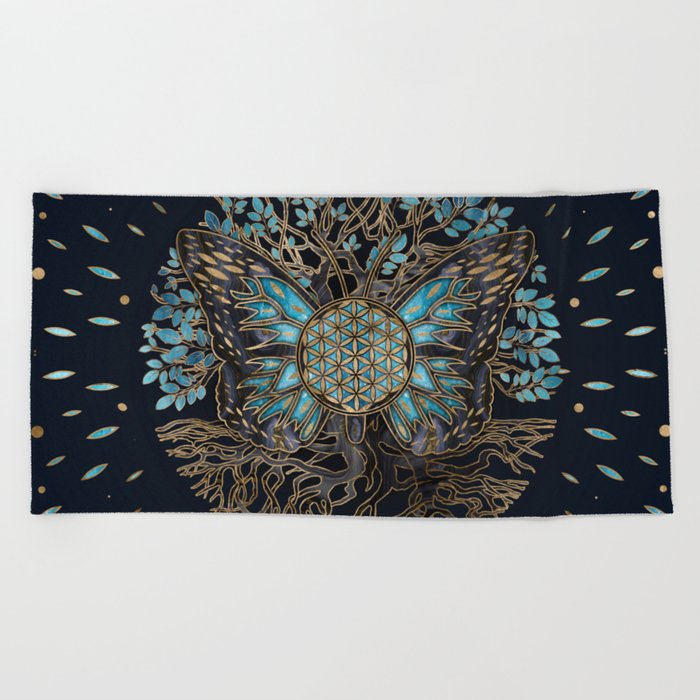 Flower of Life - Tree of life - Butterfly Beach Towel