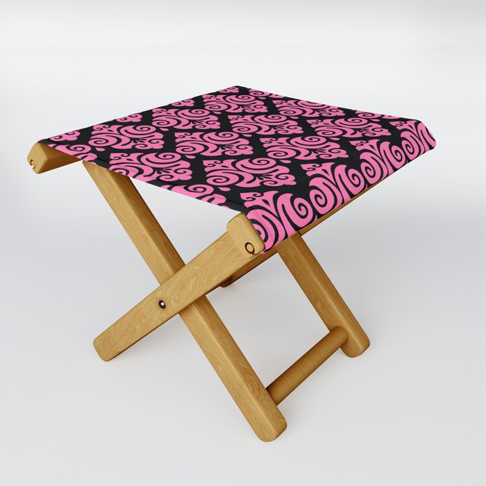 Victorian Modern Gothic Pattern 542 Pink and Black Folding Stool