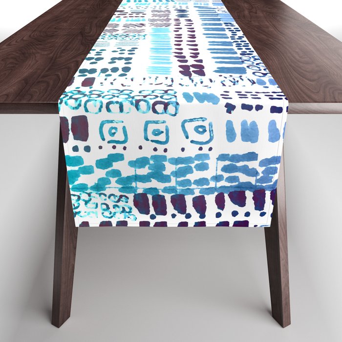 vibrant blue purple ink marks hand-drawn collection Table Runner
