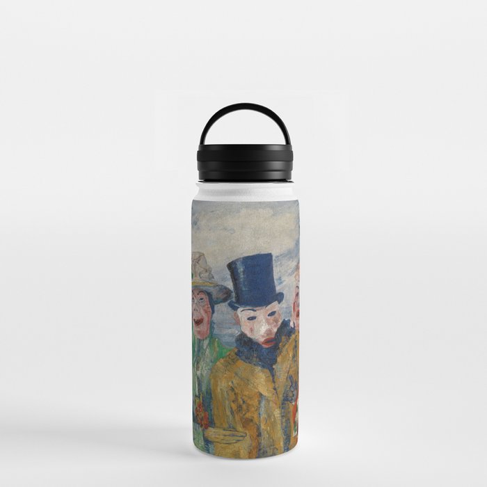 L'Intrigue; the masquerade ball party goers grotesque art portrait painting by James Ensor Water Bottle