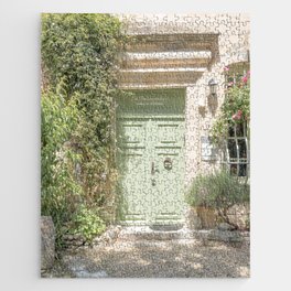 Pastel Green Front Door | Garden Entry In Oppéde, France Art Print | Summer Plants Travel Photography Jigsaw Puzzle
