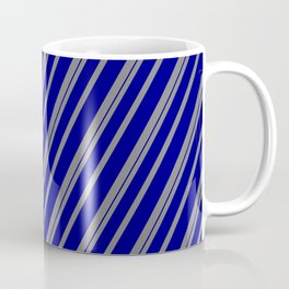 [ Thumbnail: Gray and Blue Colored Striped/Lined Pattern Coffee Mug ]