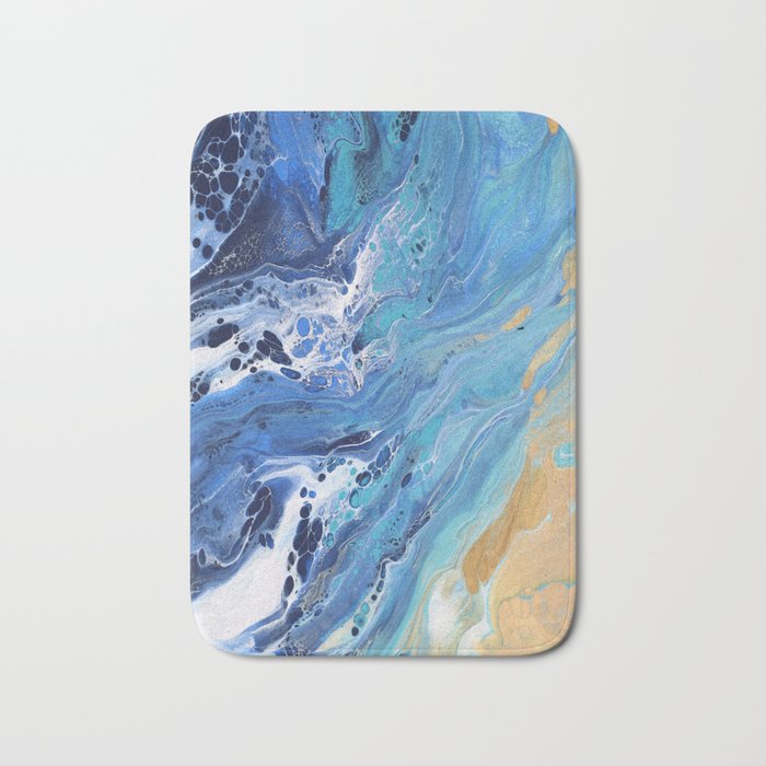 Sea Shore Acrylic Pour Painting Bath Mat By Bethanyjoydesign