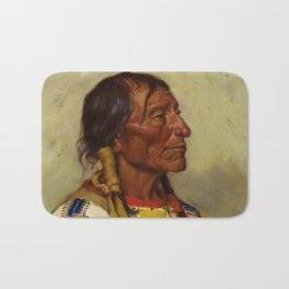 Chief Flat Iron Sioux native American Indian portrait painting by Joseph Henry Sharp  Bath Mat