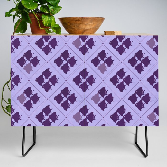Japanese Traditional Purple Chick Pattern in Light Violet Background, Digital Illustration Credenza