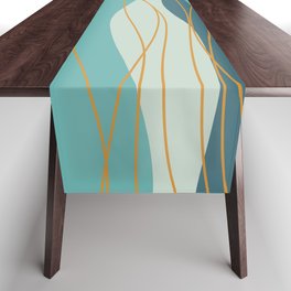 Abstract Stripes and Lines in Teal, Turquoise, Aqua and Orange Table Runner