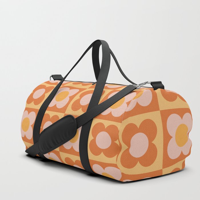 Retro 70s floral cutie checker pattern  Duffle Bag