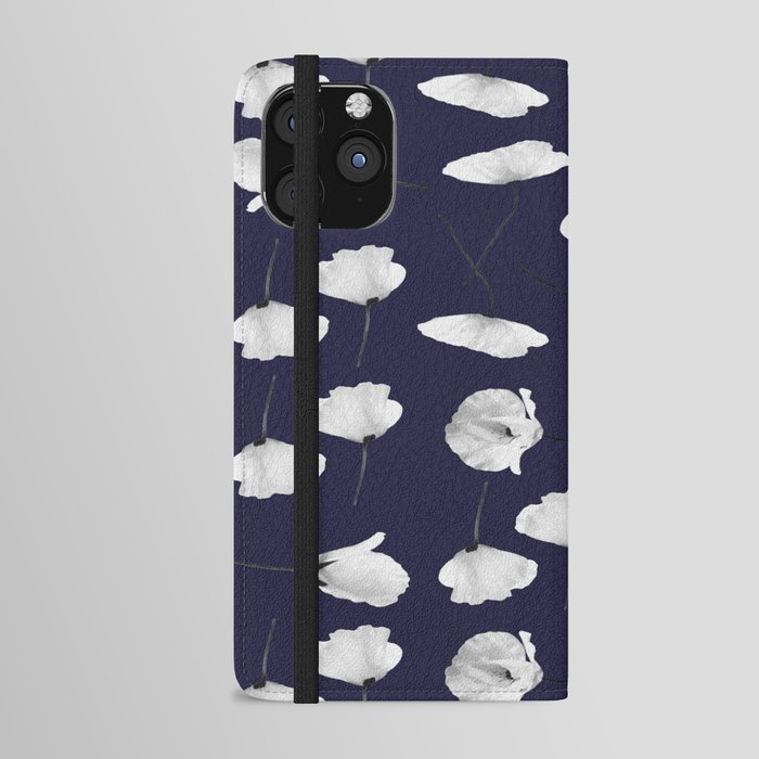 Poppies pattern on dark blue phone Wallet Case