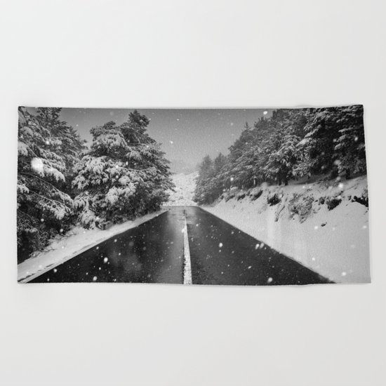 "The road". Bw Beach Towel