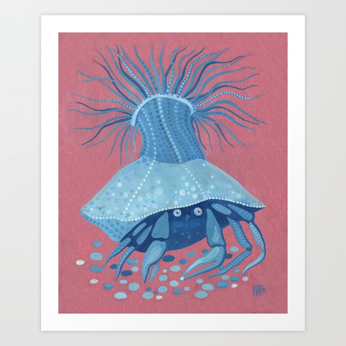 Hermit Crab And Actinia Underwater Water Animals Gouache