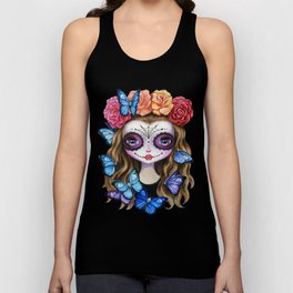 Sugar Skull Gil with Flower Crown and Butterflies Tank Top